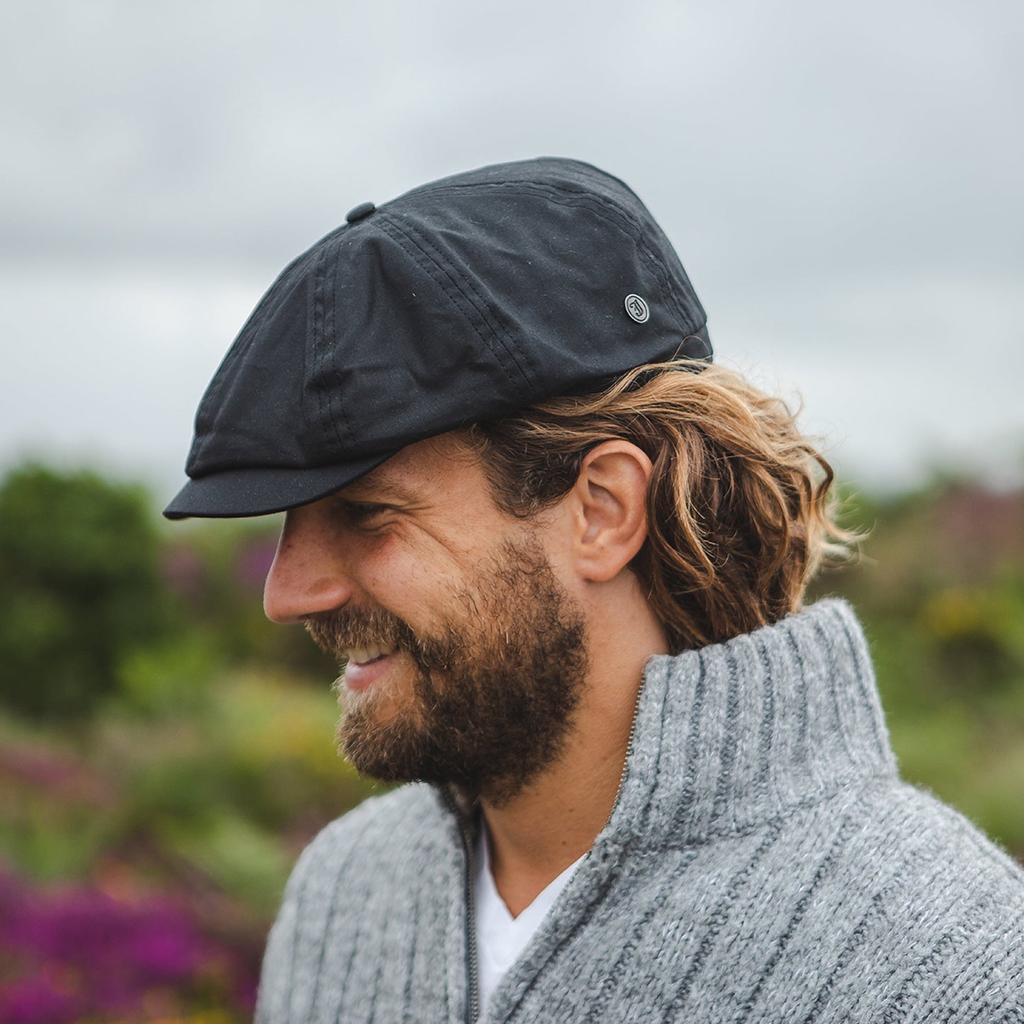 Gorra Newsboy British Millerain de algodón encerado de Jaxon & James - Negro