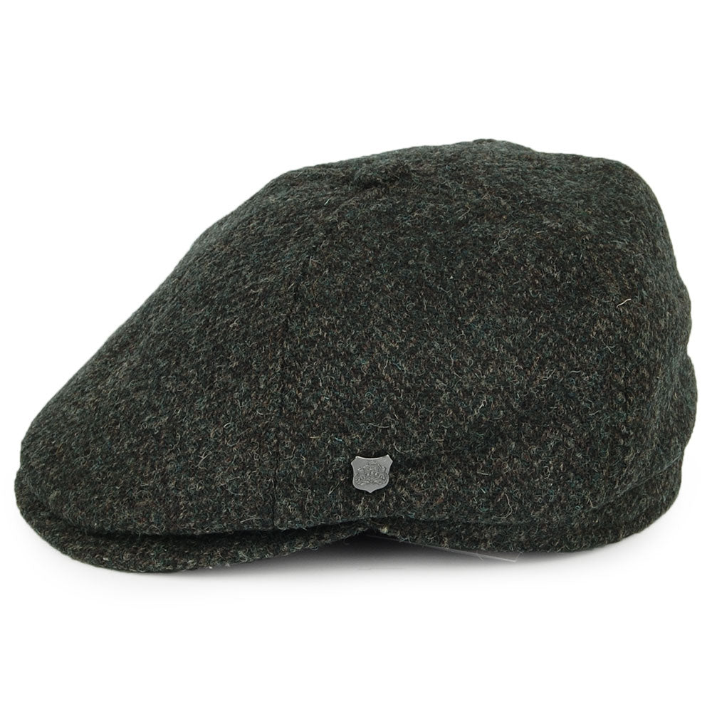 Gorra Newsboy Hudson de HARRIS TWEED diseño de espiga de Failsworth - Verde Oliva