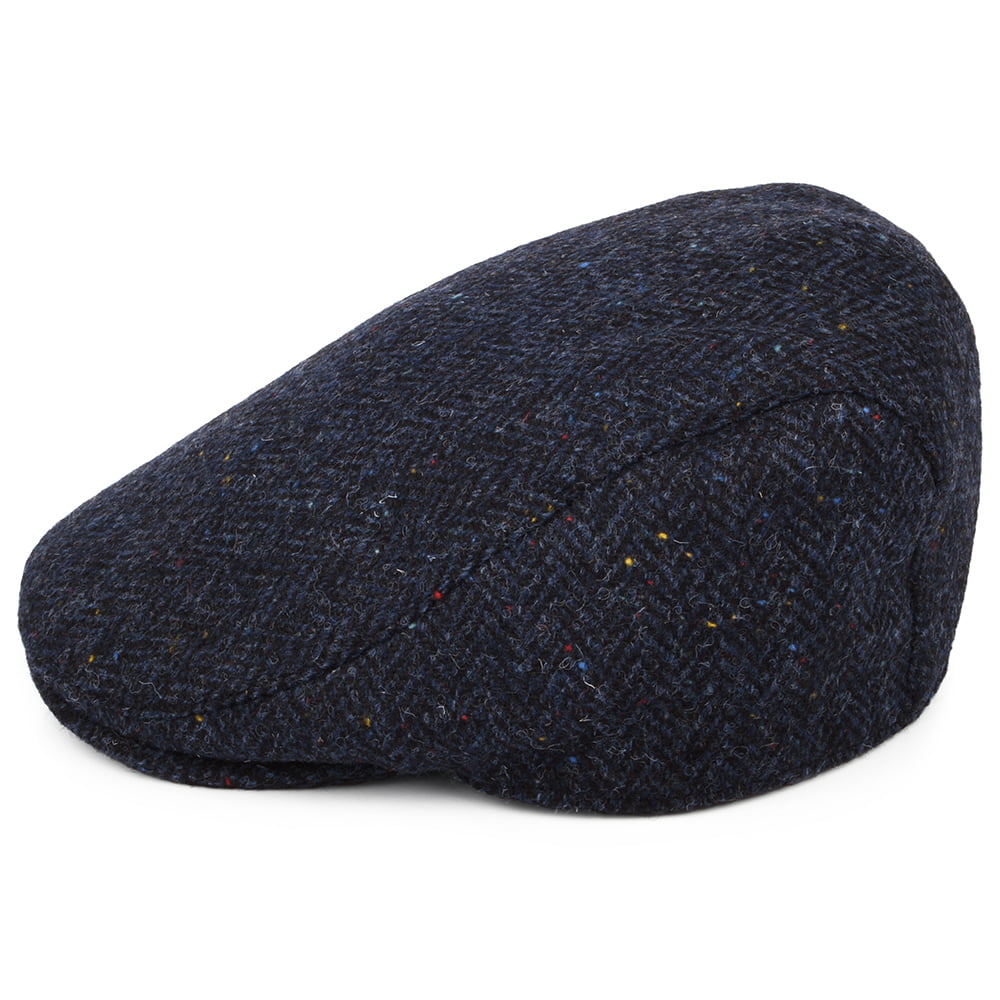 Gorra plana Oban de HARRIS TWEED diseño de espiga con orejeras de Failsworth - Azul Marino