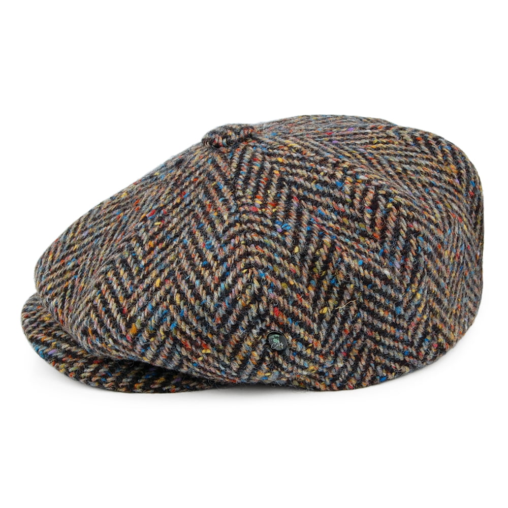 Gorra Newsboy redonda de Tweed Donegal diseño de espiga de City Sport - Multi Oscuro