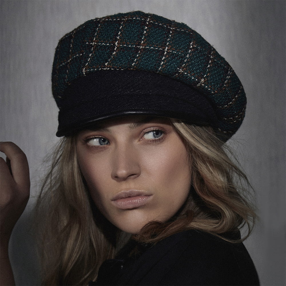 Gorra Baker Boy a cuadros de Seeberger - Azul Petróleo-Negro