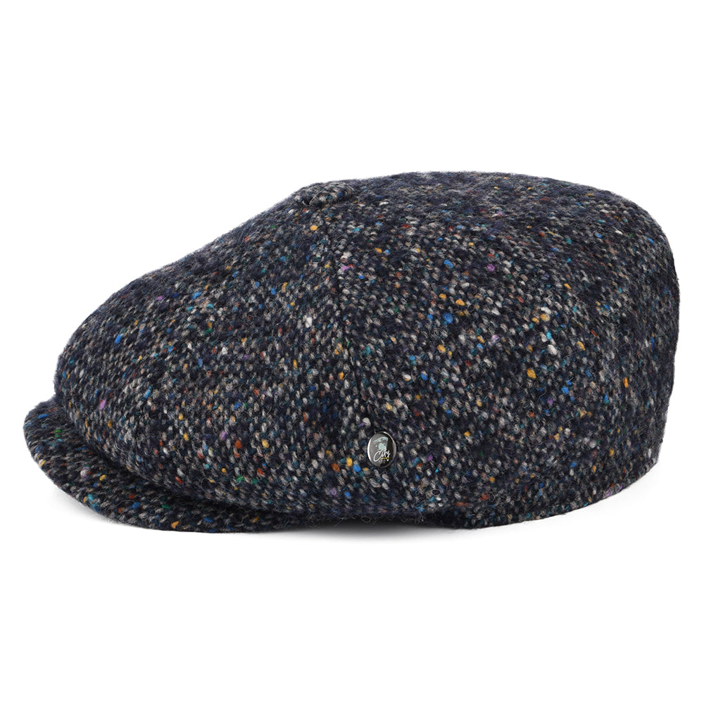 Gorra Newsboy ajuste profundo de Tweed Donegal con mezcla de tonos de City Sport - Azul Marino-Multi