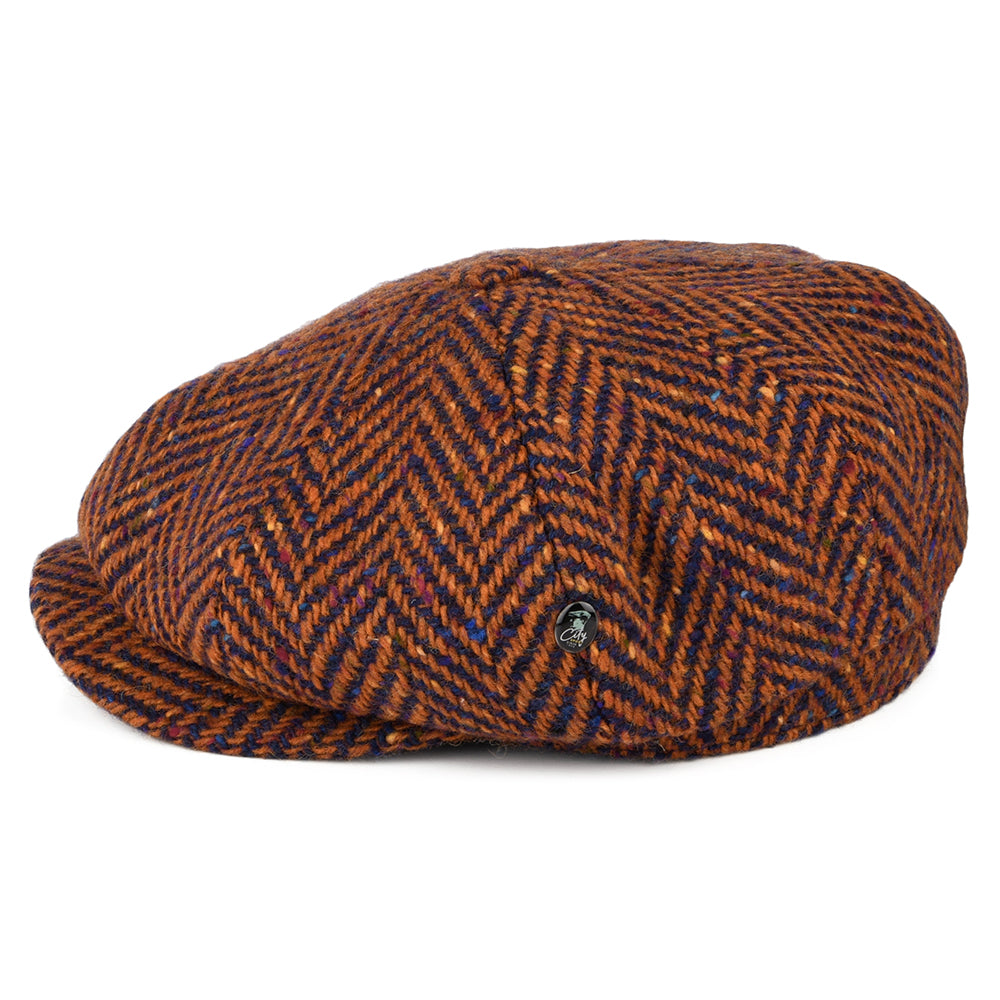 Gorra Newsboy ajuste profundo de Tweed Donegal diseño de espiga de City Sport - Ladrillo-Azul