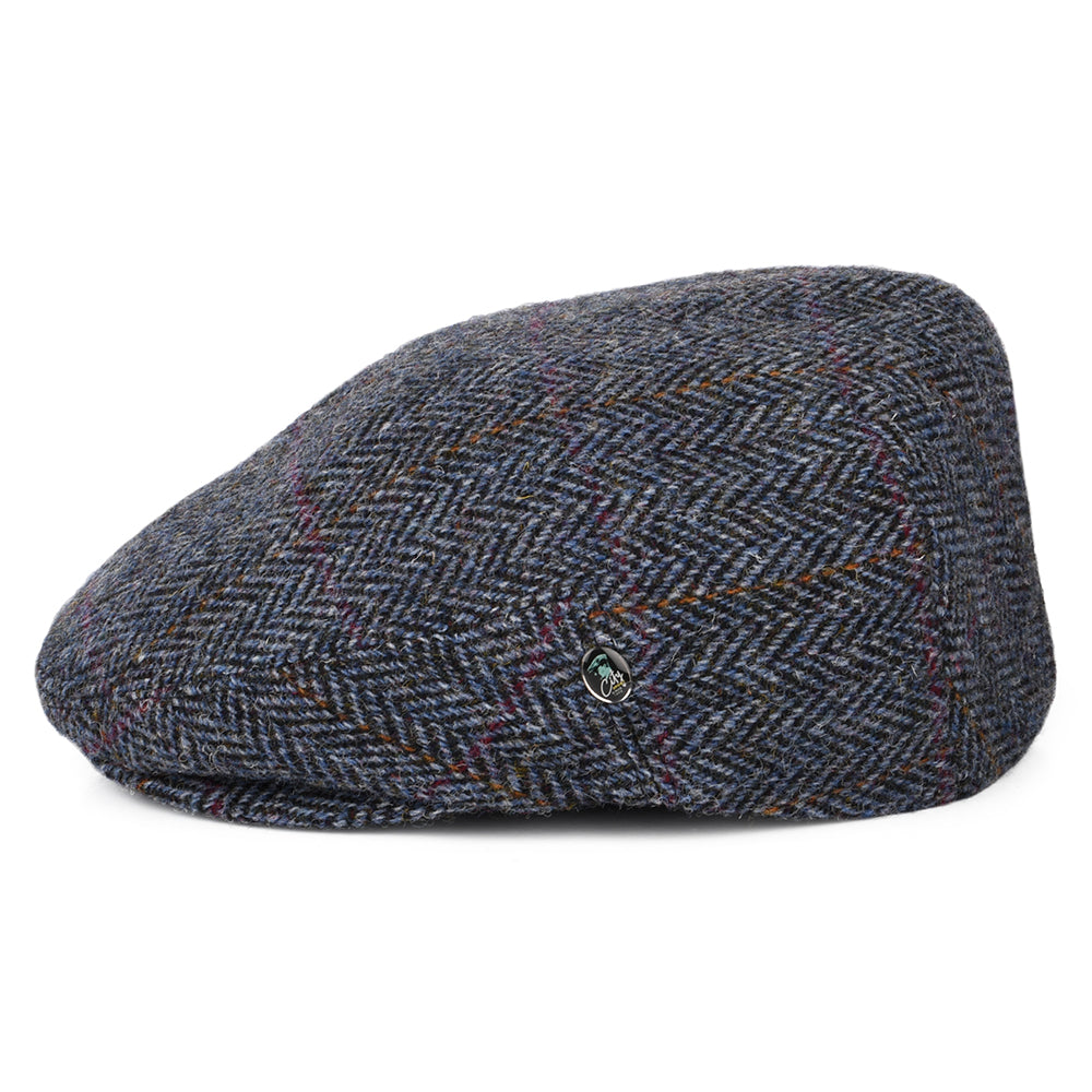 Gorra plana de HARRIS TWEED diseño de espiga de City Sport - Azul Marino-Azul