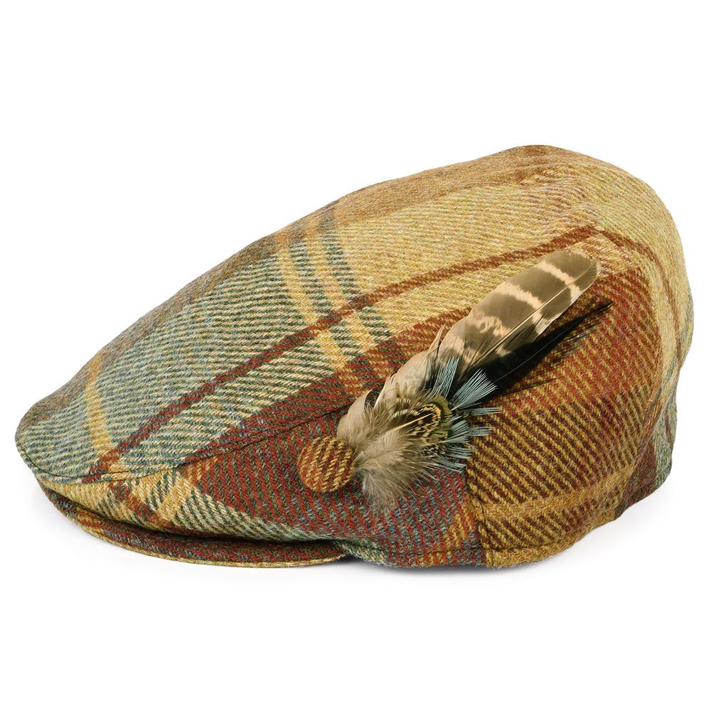 Gorra plana mujeres pluma de lana británica Tela escocesa de Failsworth - Mostaza-Marrón-Vino