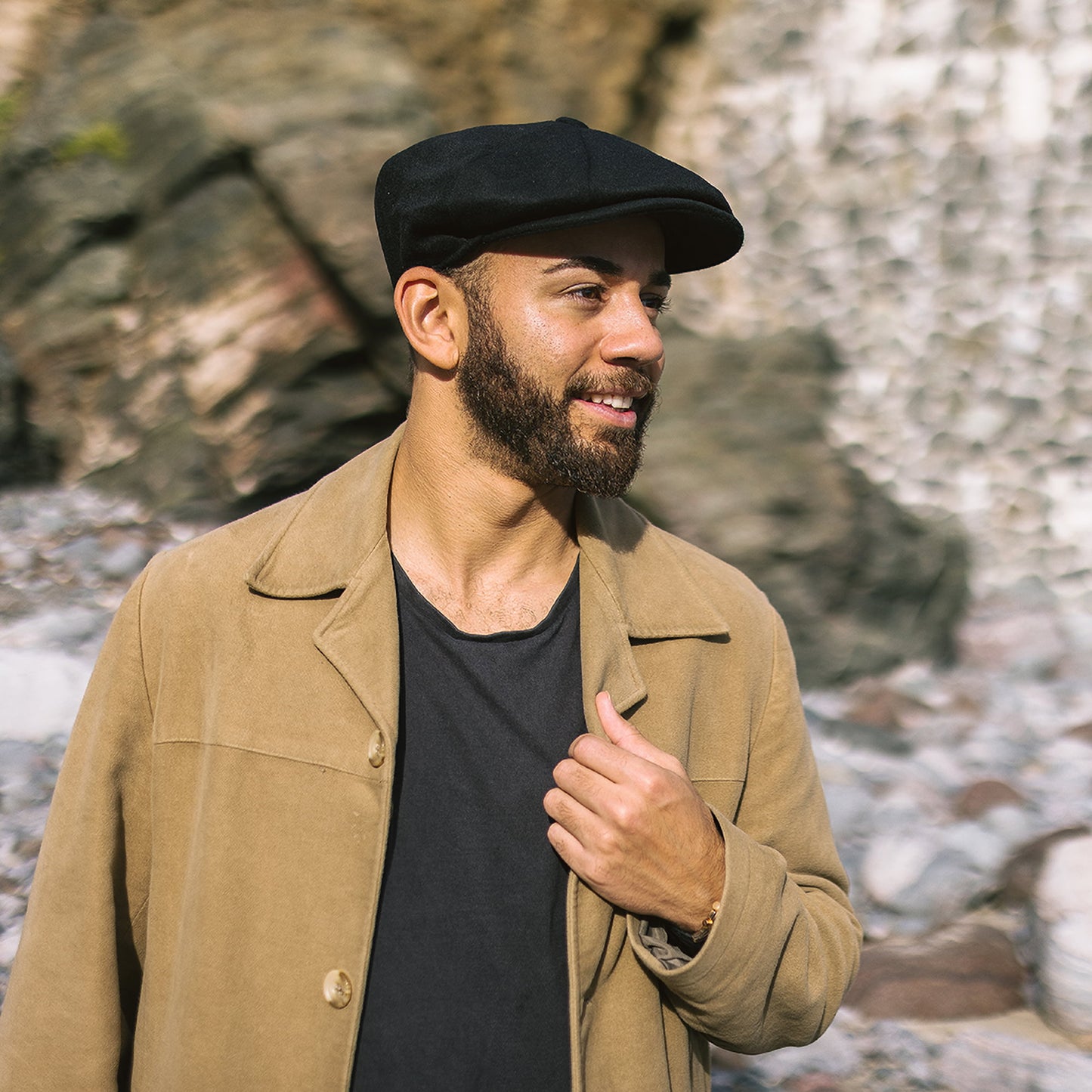 Gorra Newsboy Harlem de lana pura de Jaxon & James - Negro