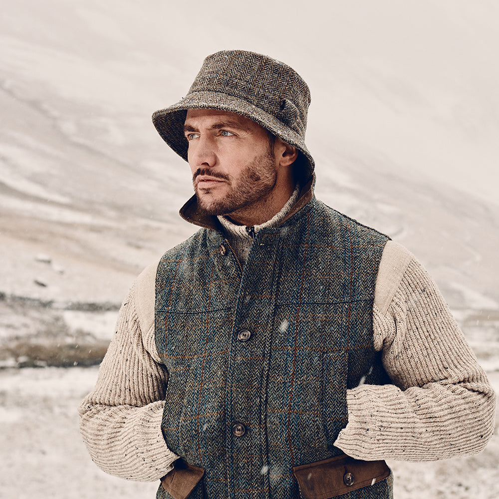 Sombrero de pescador Grouse de HARRIS TWEED de Failsworth - Oliva-Azul