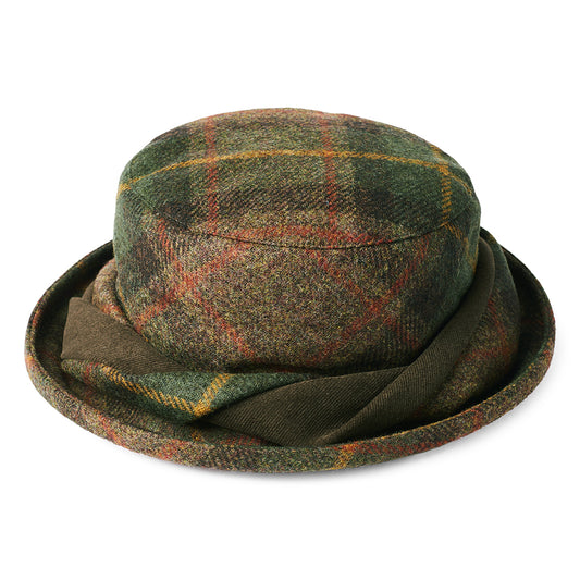 Sombrero de pescador de lana británica Tela escocesa de Failsworth - Verde- Marrón-Mostaza