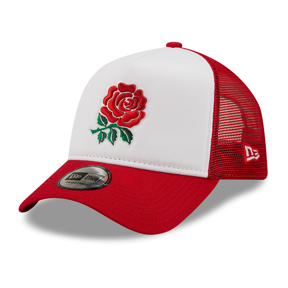 Gorra Trucker 9FORTY A-Frame Rose Rugby Football Union de New Era - Escarlata-Blanco