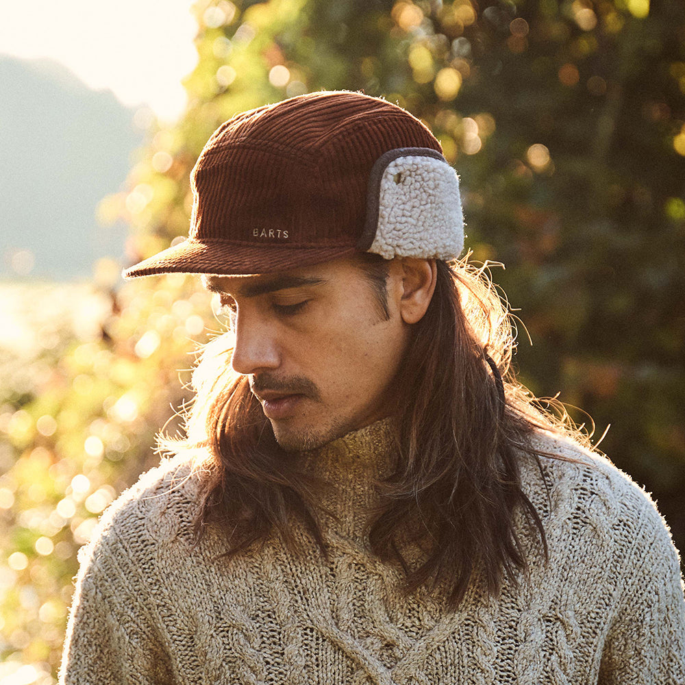 Gorra 5 paneles Rayner de pana con orejeras de Barts - Rojo Óxido
