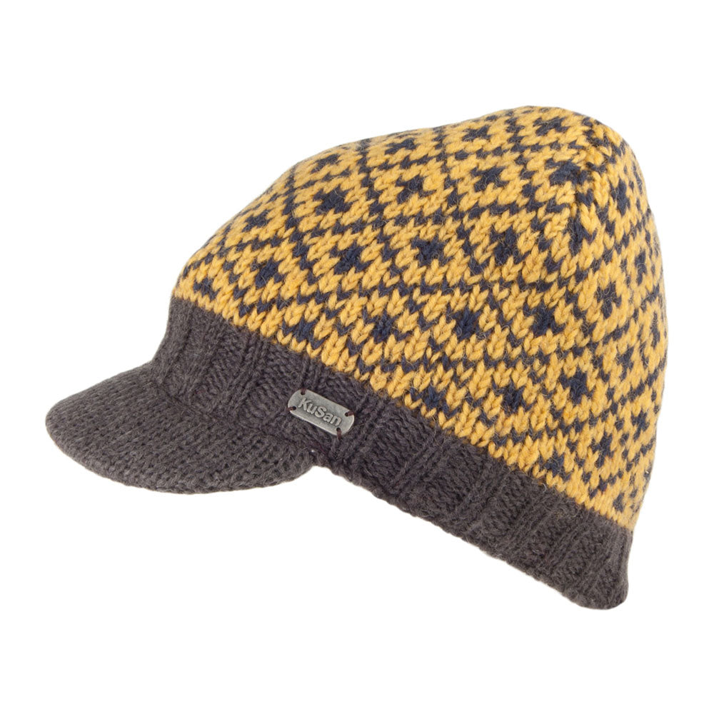 Gorro Beanie Fleur De Lis Brooklyn con visera de Kusan - Amarillo-Carbón
