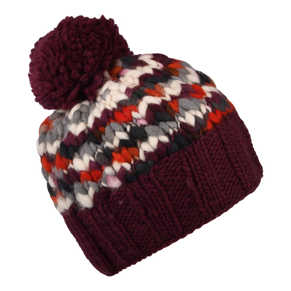 Gorro con pompón de Tejijdo grueso de Kusan - Ciruela