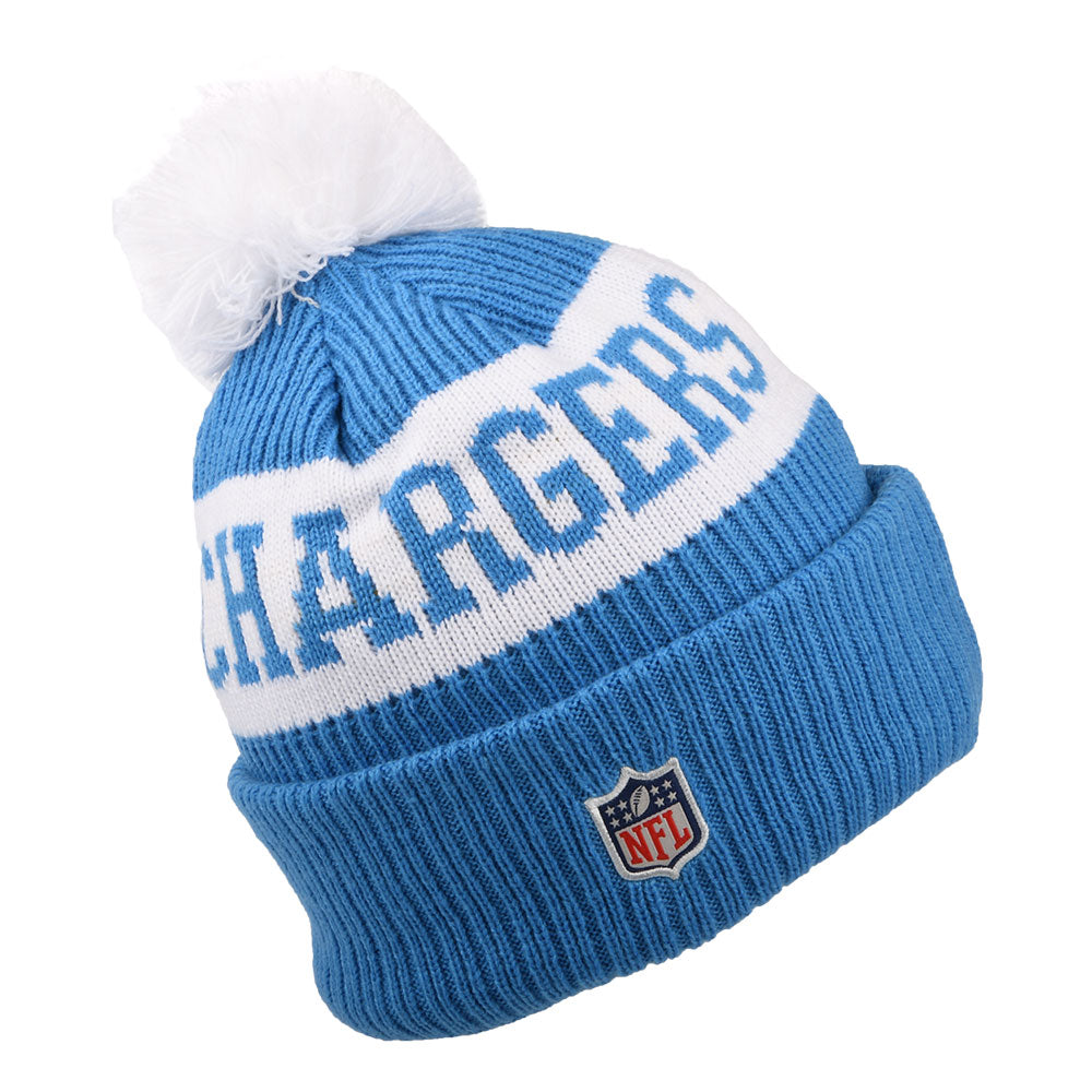 Gorro con pompón NFL On Field Sport Knit Los Angeles Chargers de New Era - Azul Claro-Blanco