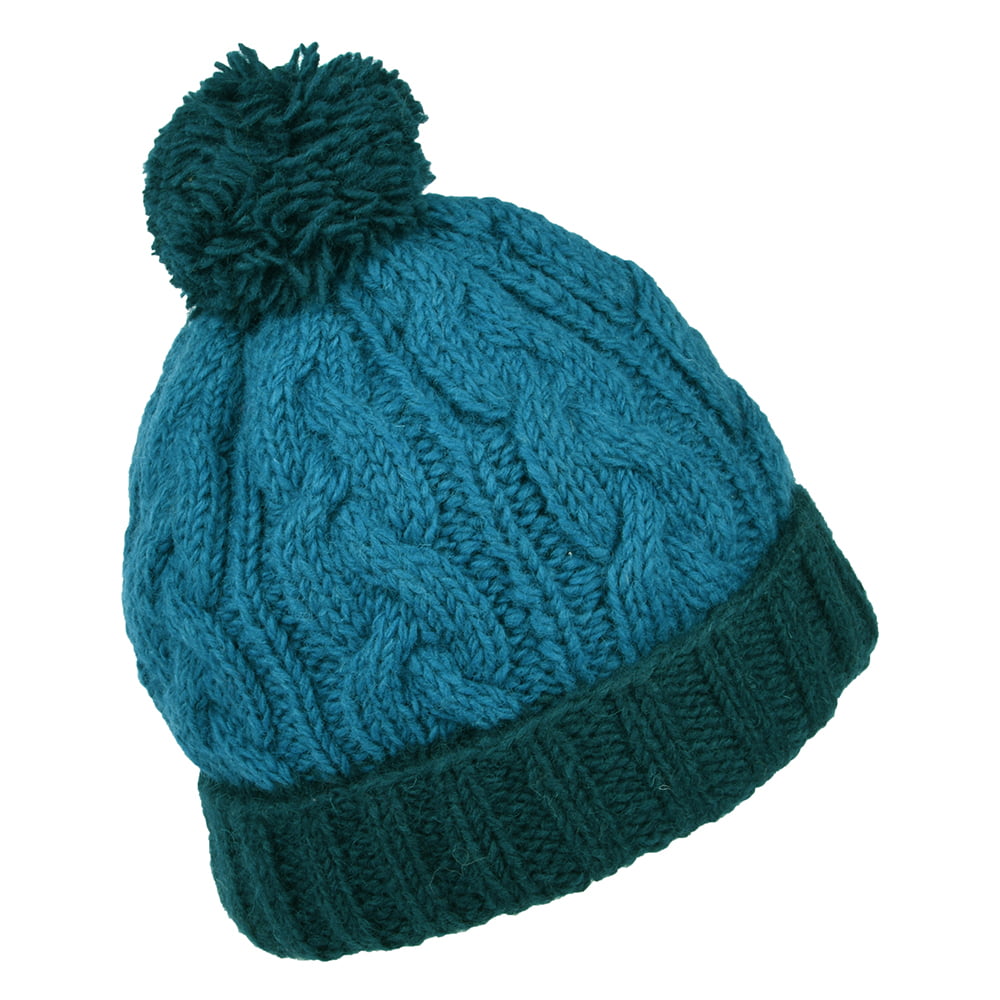 Gorro con pompón 2-Tone con vuelta de punto cable de Kusan - Azul