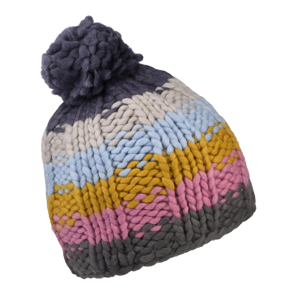 Gorro con pompón Arcoiris de Hilo punto de musgo de Kusan - Gris Multi