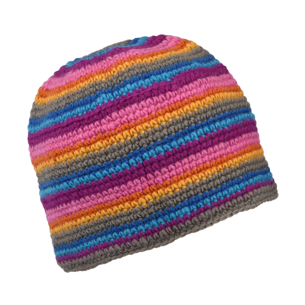 Gorro Beanie Crochet Flor de Kusan - Gris-Azul-Rosa