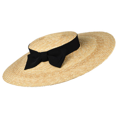 Sombrero Boater Pearl de paja de Failsworth - Natural-Negro