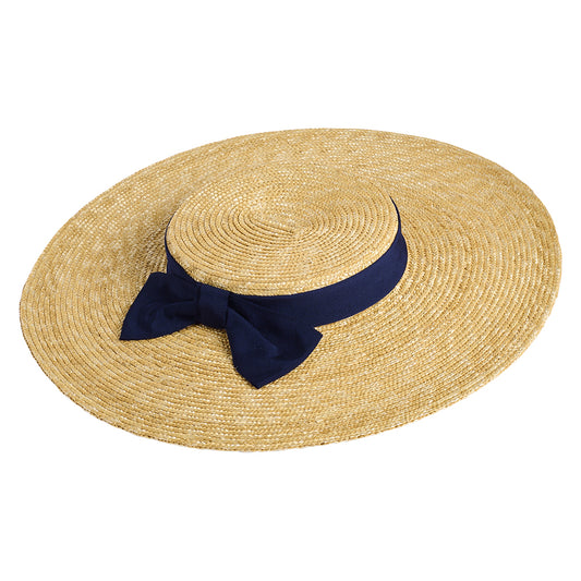 Sombrero Boater de paja de Failsworth - Natural-Azul Marino