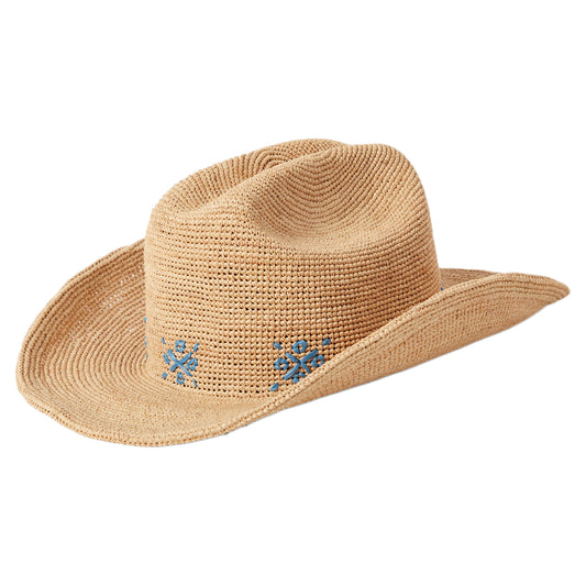 Sombrero Cowboy Odessa Crochet de paja de rafia de Brixton - Beige Arena-Azul