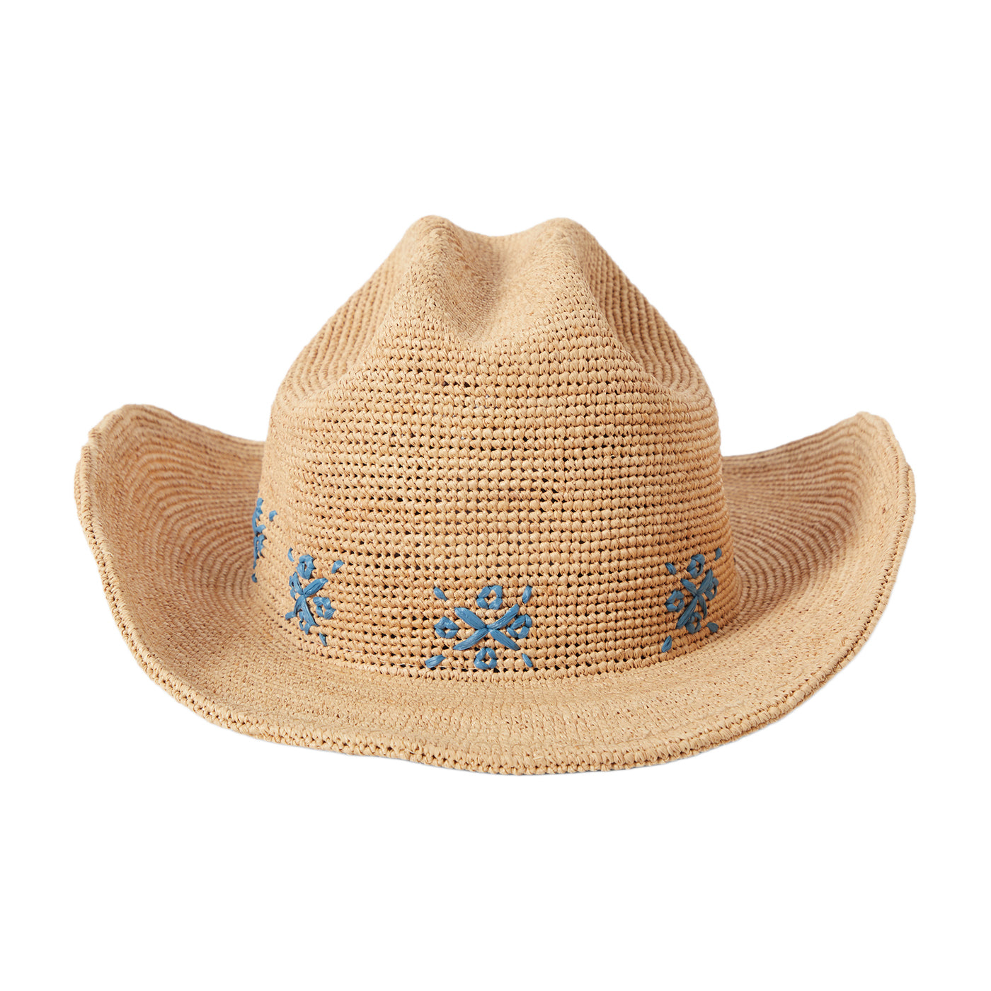 Sombrero Cowboy Odessa Crochet de paja de rafia de Brixton - Beige Arena-Azul