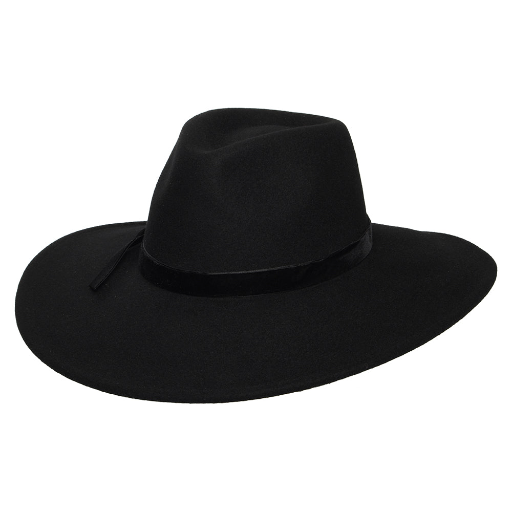 Sombrero Fedora Calista Rancher de fieltro de lana con cinta de terciopelo de Scala - Negro
