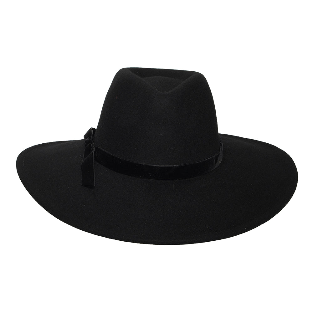 Sombrero Fedora Calista Rancher de fieltro de lana con cinta de terciopelo de Scala - Negro