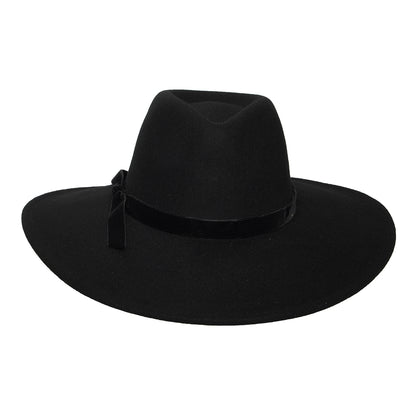 Sombrero Fedora Calista Rancher de fieltro de lana con cinta de terciopelo de Scala - Negro