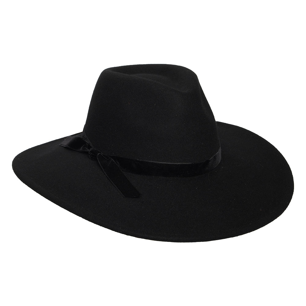 Sombrero Fedora Calista Rancher de fieltro de lana con cinta de terciopelo de Scala - Negro