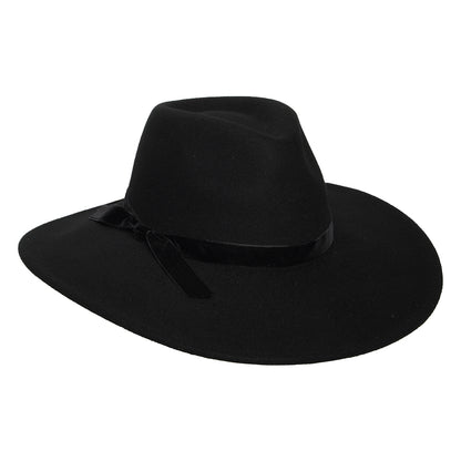 Sombrero Fedora Calista Rancher de fieltro de lana con cinta de terciopelo de Scala - Negro