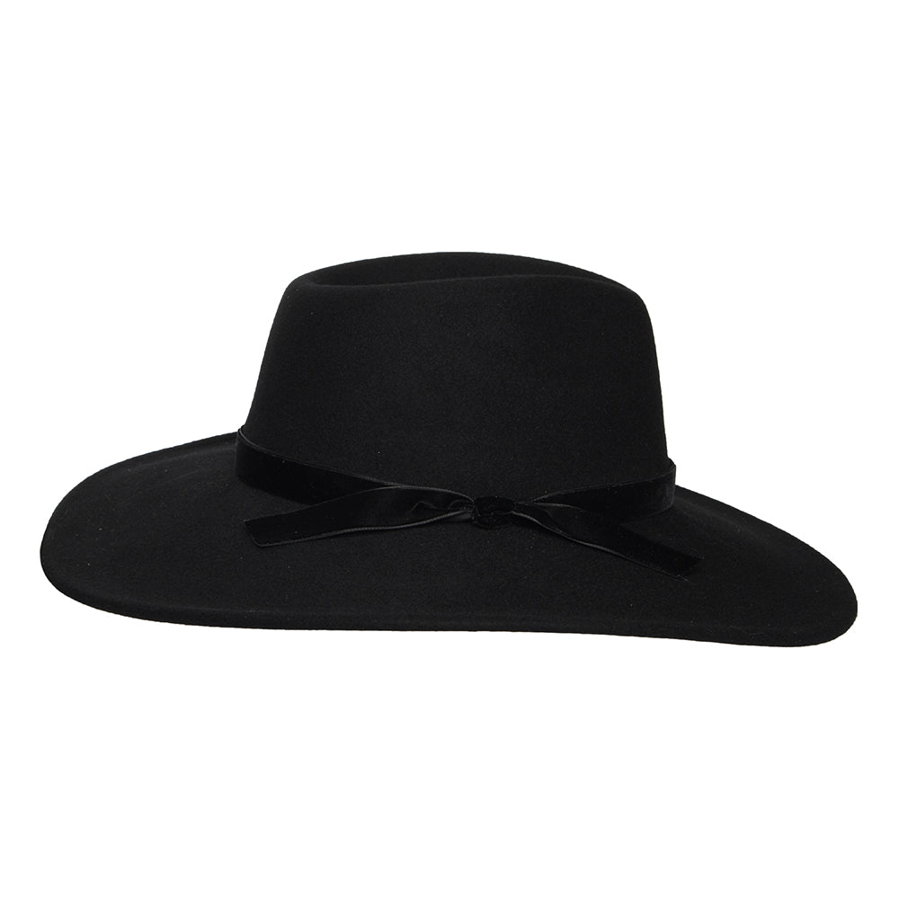 Sombrero Fedora Calista Rancher de fieltro de lana con cinta de terciopelo de Scala - Negro