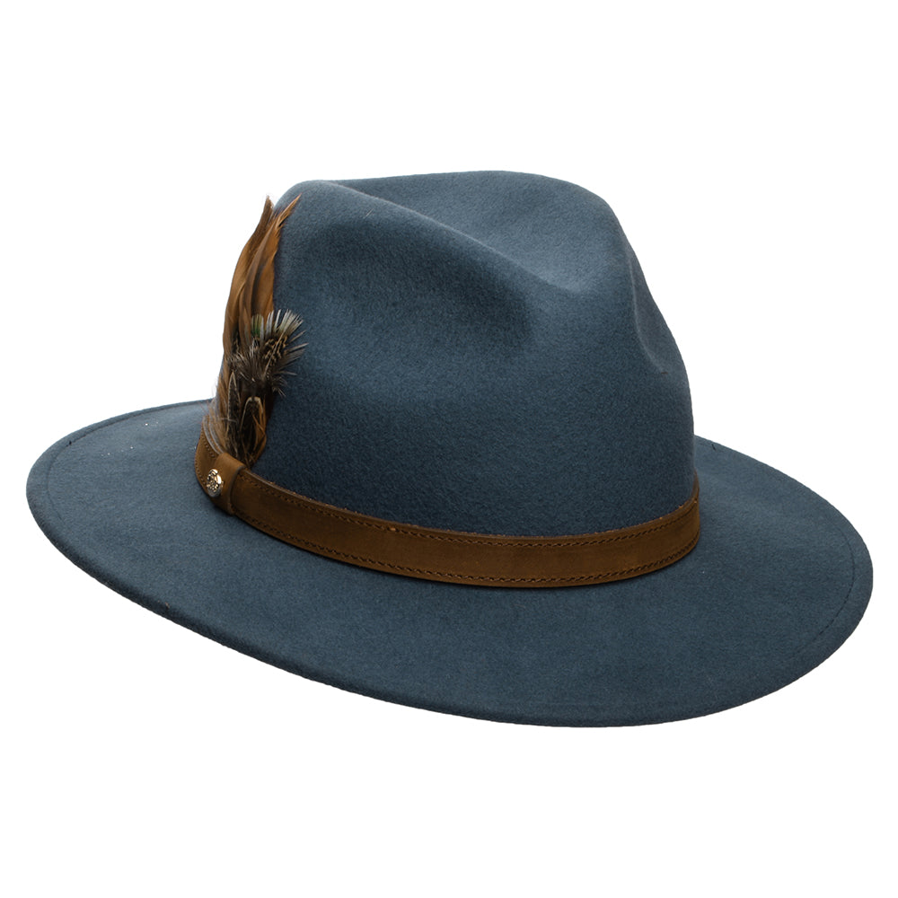 Sombrero Fedora impermeable de fieltro de lana Con plumas de Failsworth - Azul Pizarra