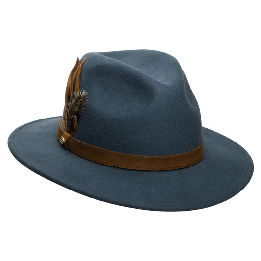 Sombrero Fedora impermeable de fieltro de lana Con plumas de Failsworth - Azul Pizarra