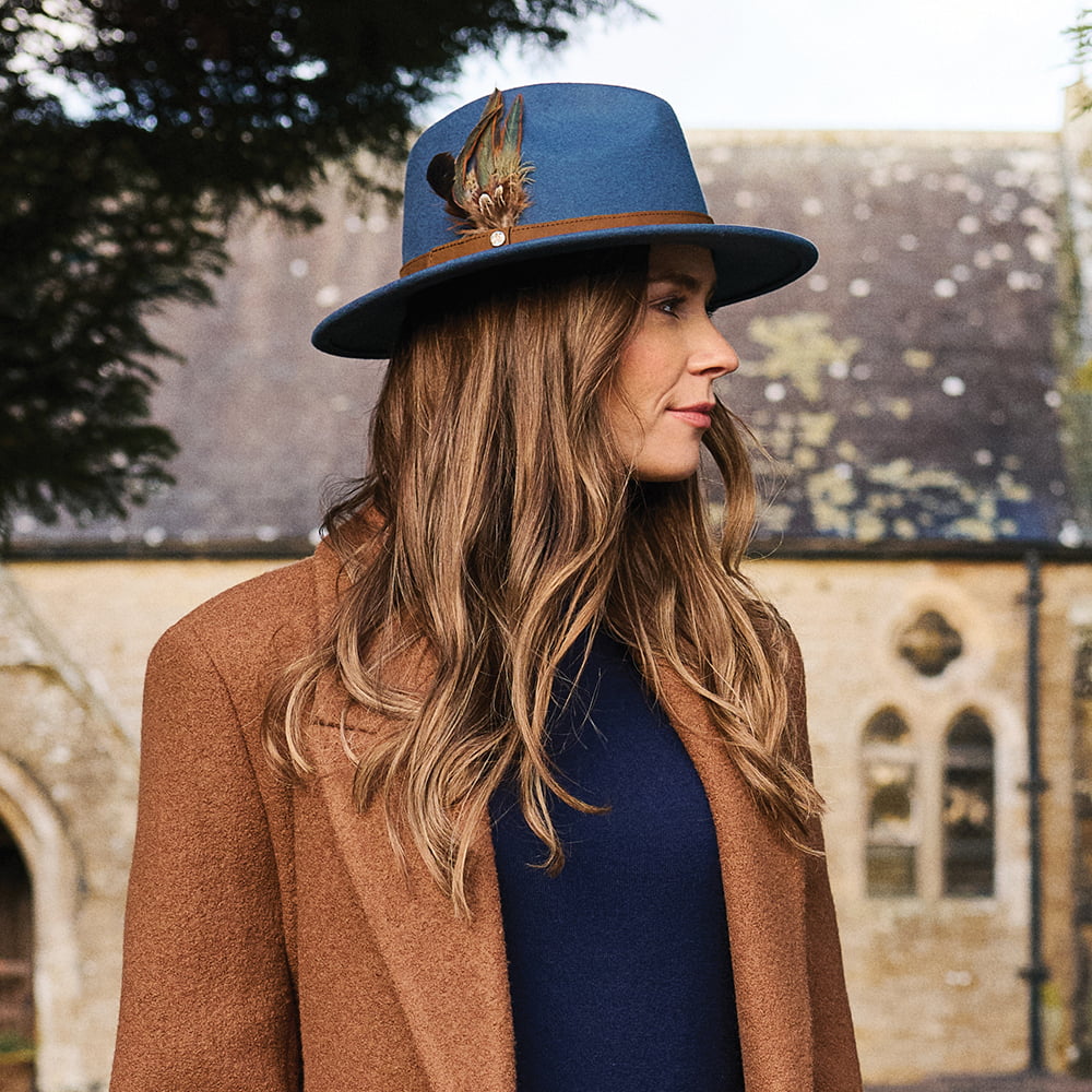Sombrero Fedora impermeable de fieltro de lana Con plumas de Failsworth - Azul Pizarra