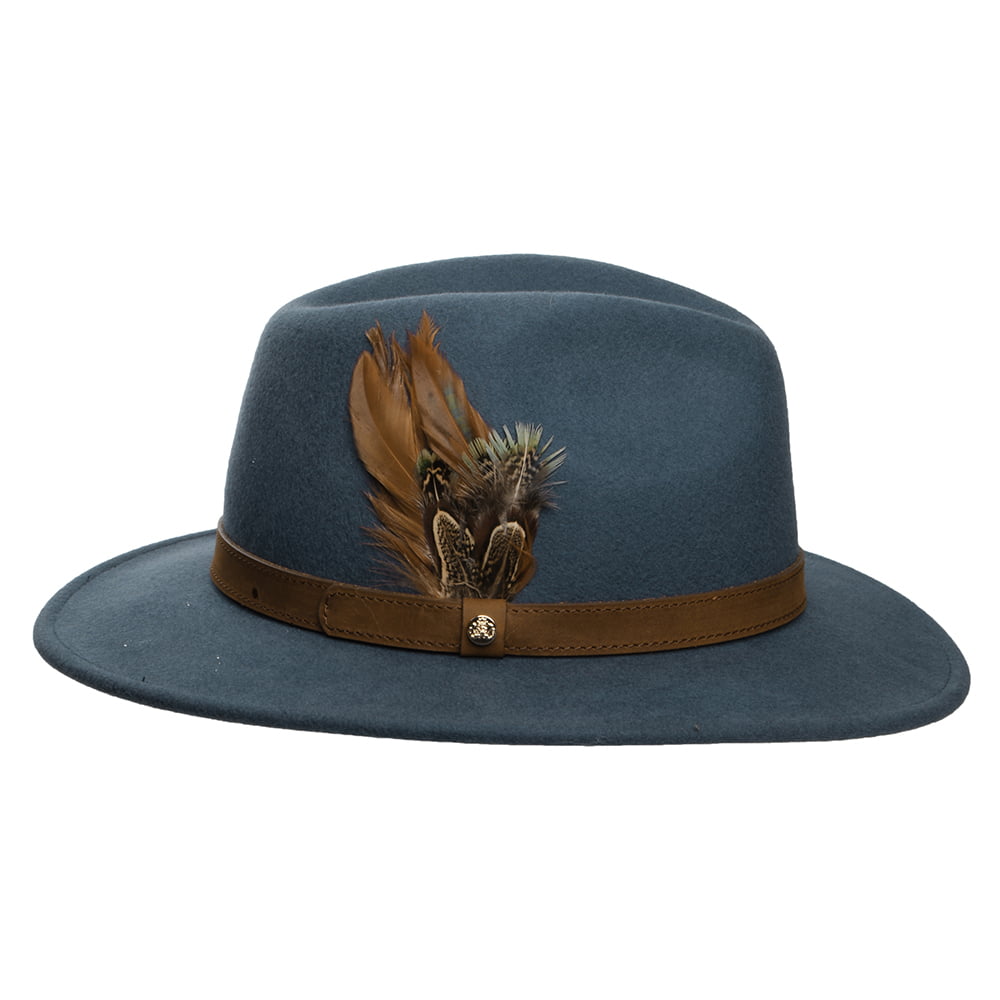Sombrero Fedora impermeable de fieltro de lana Con plumas de Failsworth - Azul Pizarra