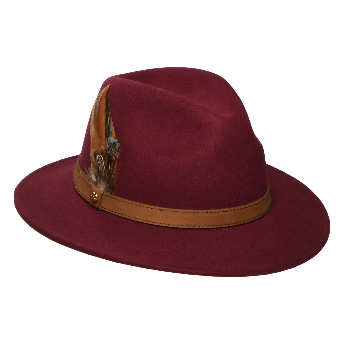 Sombrero Fedora impermeable de fieltro de lana Con plumas de Failsworth - Burdeos