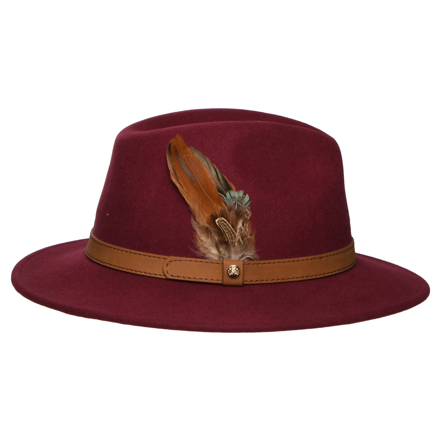 Sombrero Fedora impermeable de fieltro de lana Con plumas de Failsworth - Burdeos