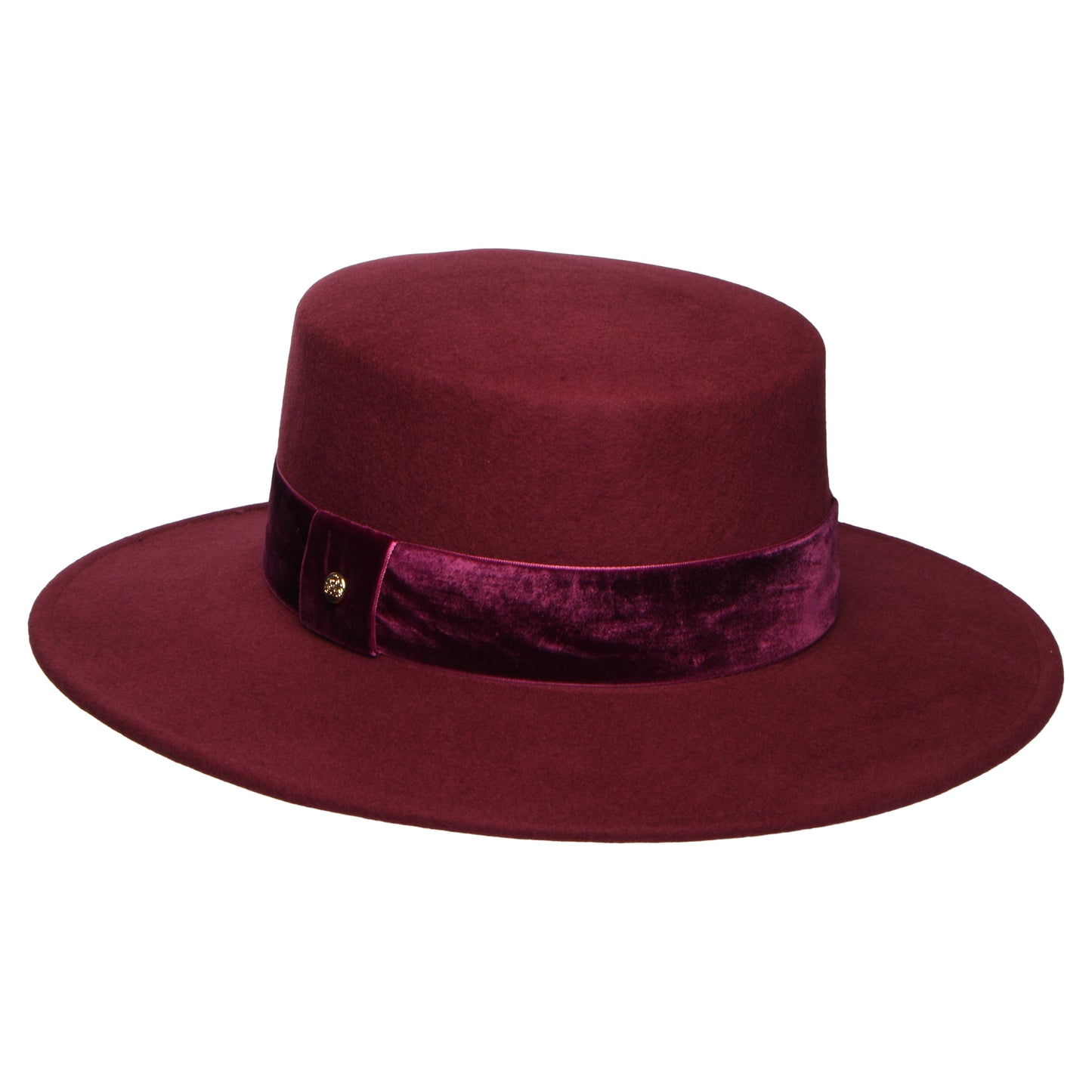 Sombrero Boater impermeable de fieltro de lana con cinta de terciopelo de Failsworth - Burdeos