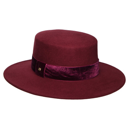 Sombrero Boater impermeable de fieltro de lana con cinta de terciopelo de Failsworth - Burdeos