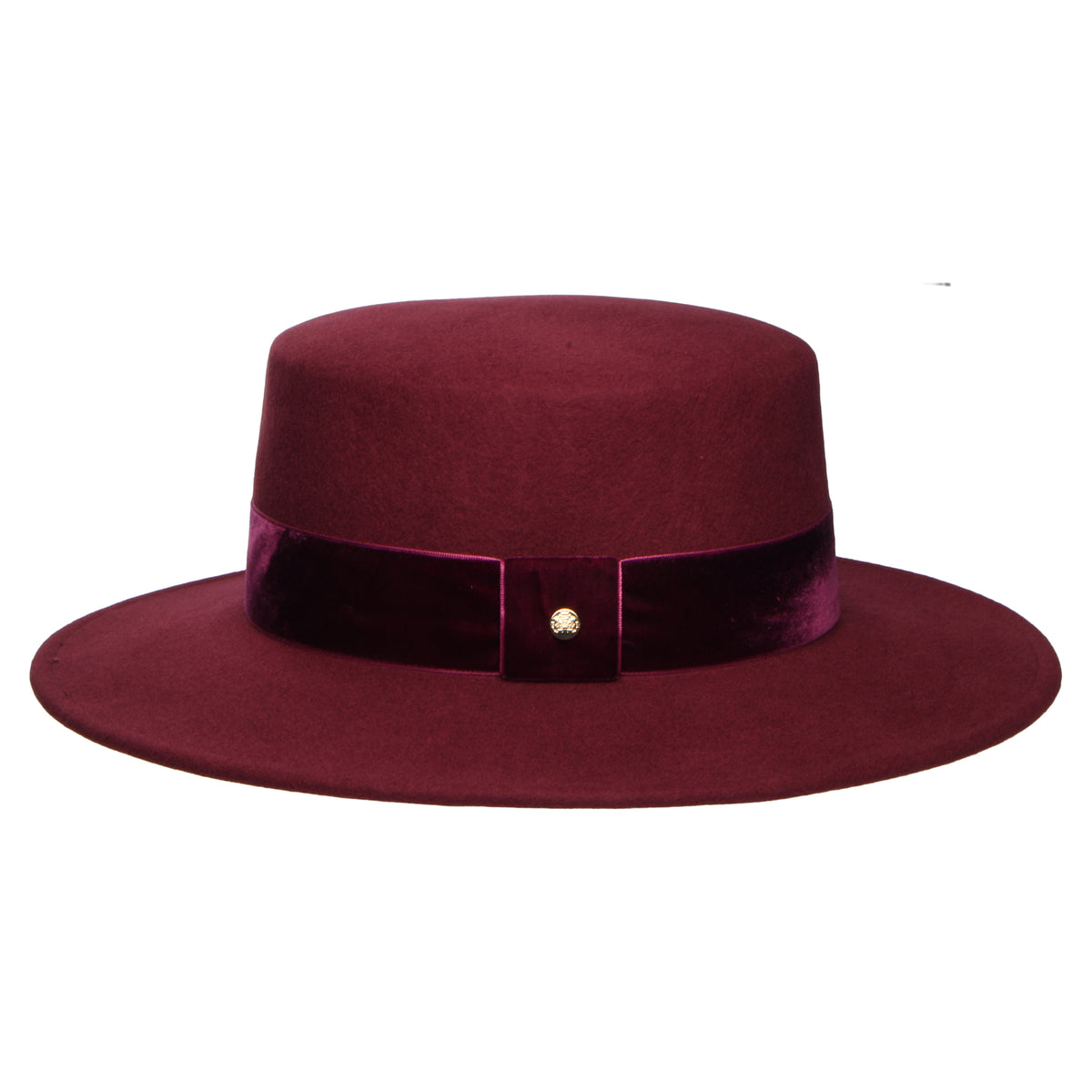 Sombrero Boater impermeable de fieltro de lana con cinta de terciopelo de Failsworth - Burdeos