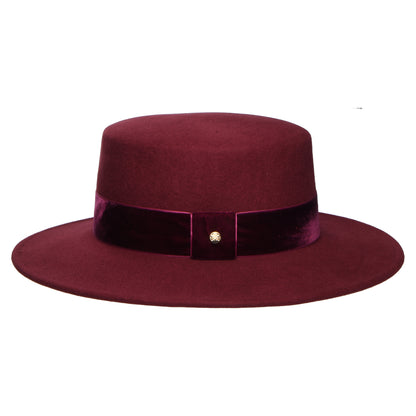 Sombrero Boater impermeable de fieltro de lana con cinta de terciopelo de Failsworth - Burdeos