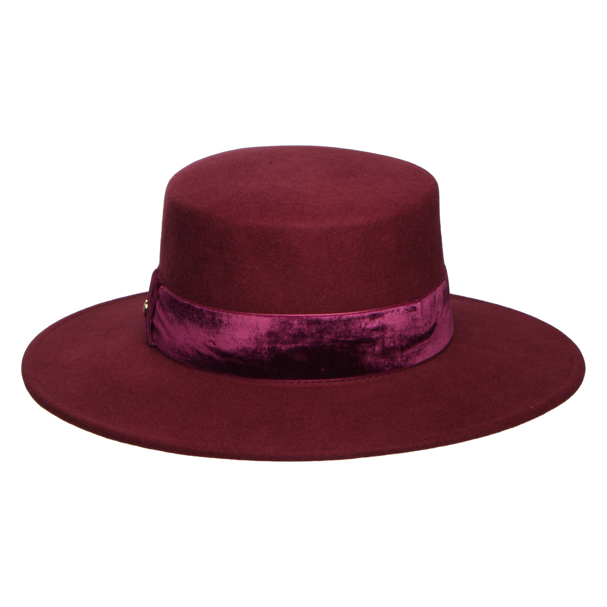 Sombrero Boater impermeable de fieltro de lana con cinta de terciopelo de Failsworth - Burdeos