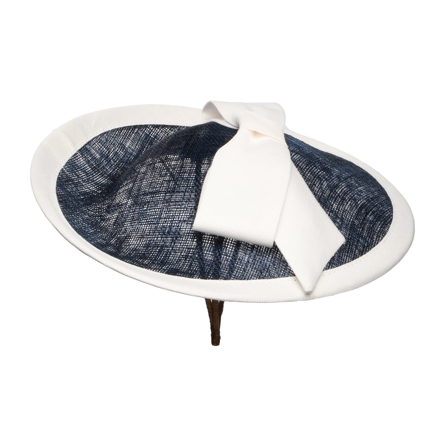 Tocado Grace de paja de Whiteley - Azul Marino-Marfil