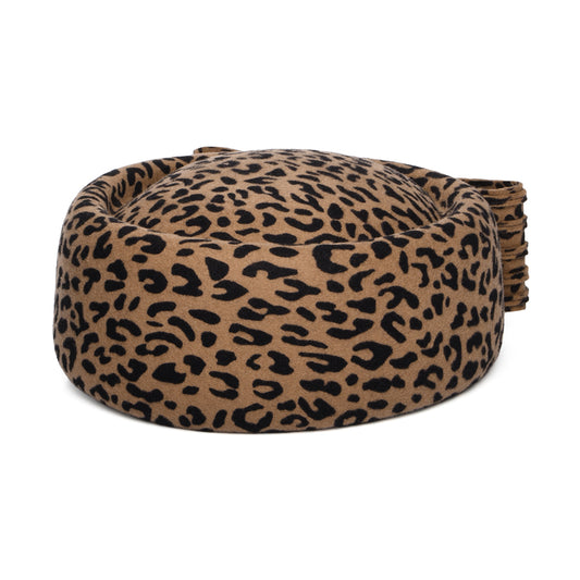 Sombrero Pillbox Jackie O de lana con lazo de Whiteley - Leopardo