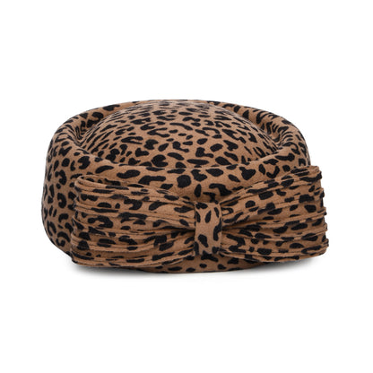 Sombrero Pillbox Jackie O de lana con lazo de Whiteley - Leopardo