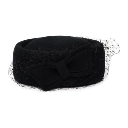 Sombrero Pillbox Carrie de lana con velo de Whiteley - Negro