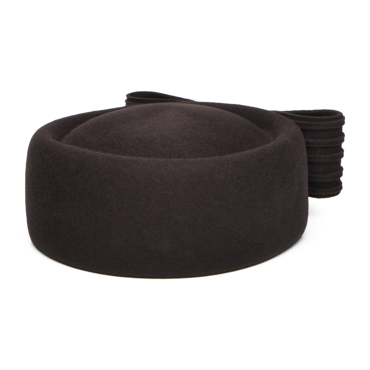 Sombrero Pillbox Jackie O con lazo decorativo de lana de Whiteley - Chocolate