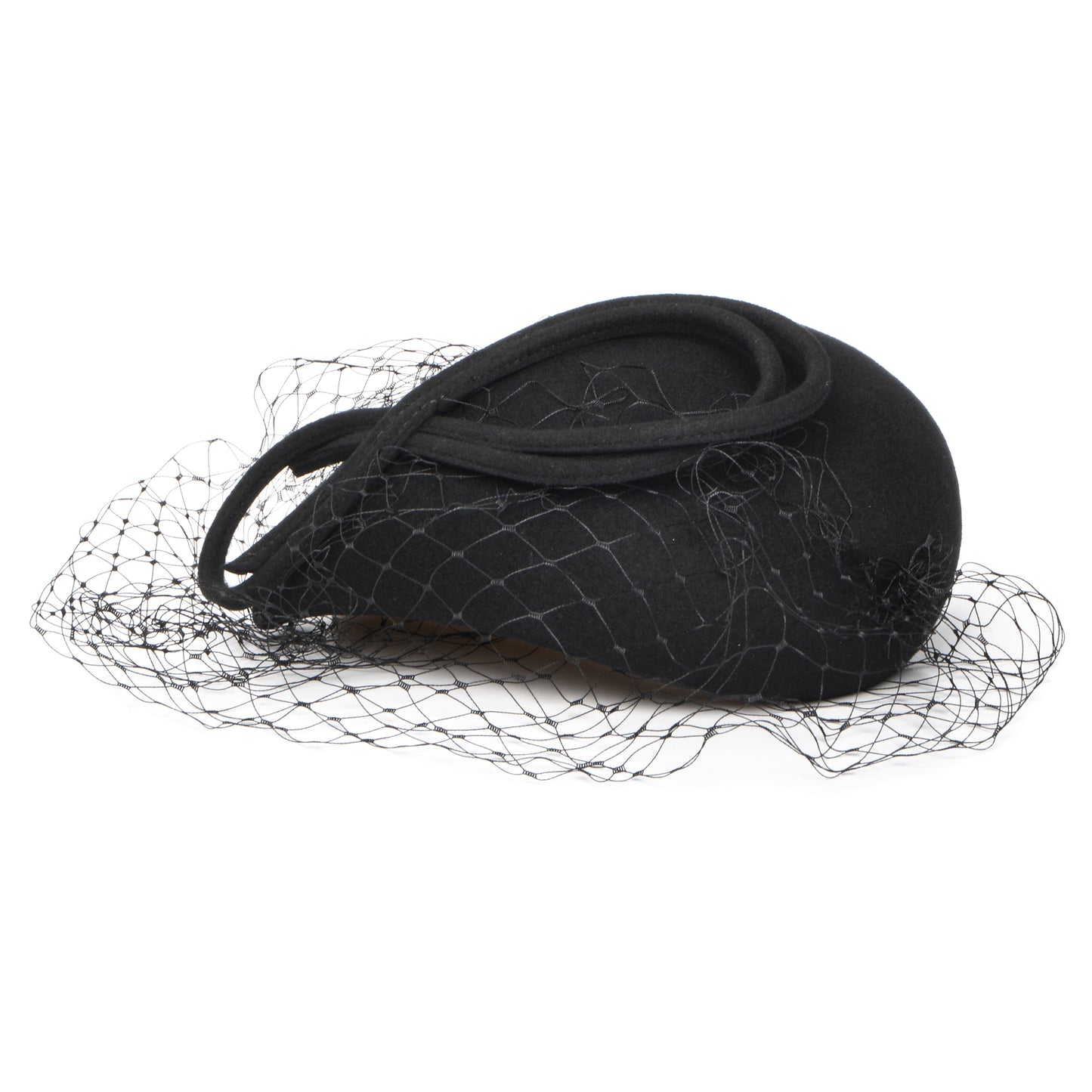 Sombrero Pillbox Greta de lana con velo de Whiteley - Negro