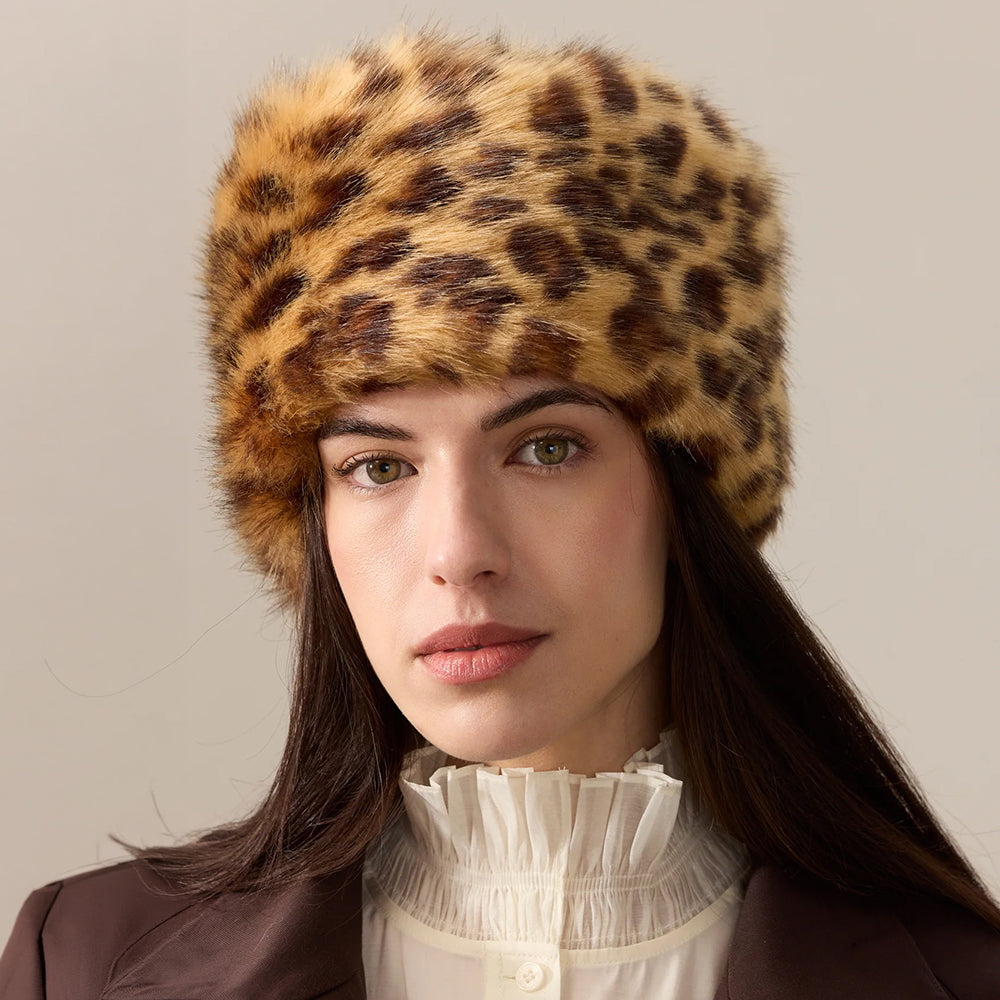 Sombrero Pillbox Invierno de piel sintética de Helen Moore - Leopardo