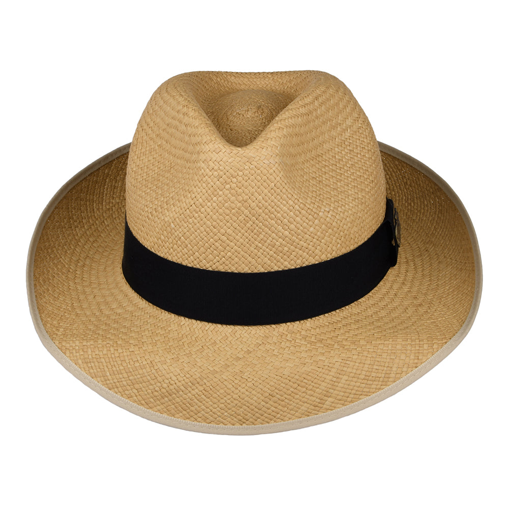 Sombrero Panamá Fedora Classic Preset con cinta decorativa negra de Christys - Natural