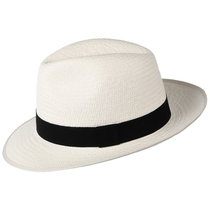Sombrero Panamá Fedora con cinta decorativa negra de Christys - Decolorado
